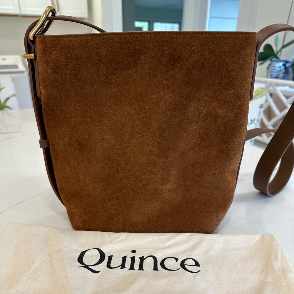 Quince Tan Suede Crossbody Bucket Bag